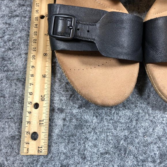 Clarks Sandals Womens 11M Black Leather Espadrille Wedge Buckle Comfort Shoes - Picture 10 of 16